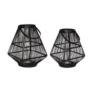 HÃBSCH lanterne - sort bambus og glas, firkantet, sæt m. 2